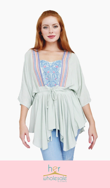 Embroidery Top (Color: Sage) | Unit Price $18.75