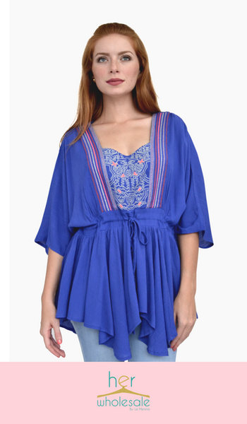 Embroidery Top (Color: Royal Blue) | Unit Price $18.75
