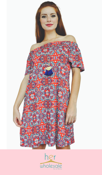 Printed Off Shoulder Dress (Color: Multi) | Unit Price $20.75