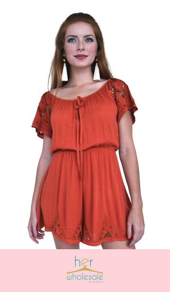 Short Sleeved Romper (Color: Rust) | Unit Price $20.75