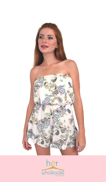 3/4 Sleeve Romper (Color: Off White Multi) | Unit Price $20.75