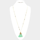 Mint Tassel & Disk Necklace