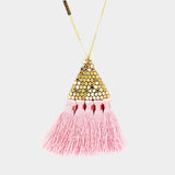 Pink Tassel & Disk Necklace