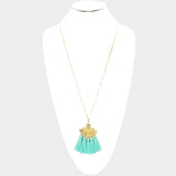 Mint Tassel & Disk Necklace