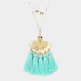 Mint Tassel & Disk Necklace