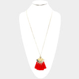 Red Tassel & Disk Necklace