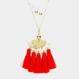 Red Tassel & Disk Necklace
