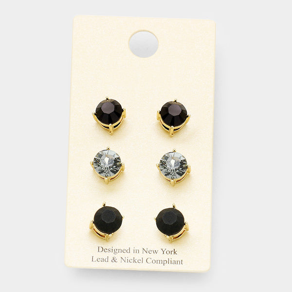 Black Round Earrings (3 pairs)