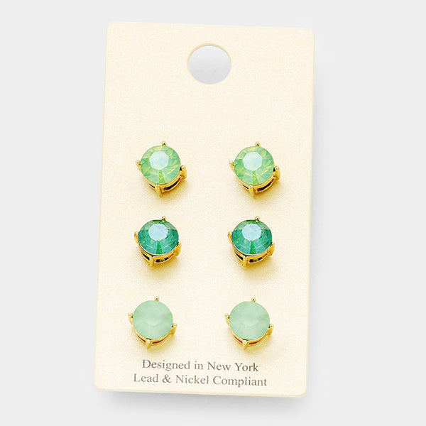 Green Round Stud (3 pairs)