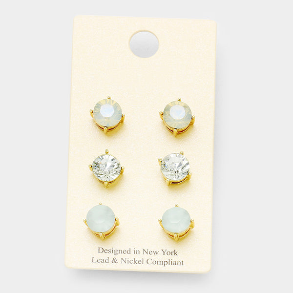 White Round Earrings (3 pairs)