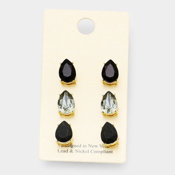 Black Stud Earrings (3 pairs)