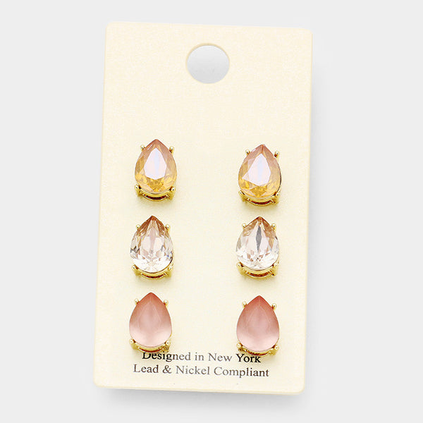 Gold & Pink Earrings (3 pairs)