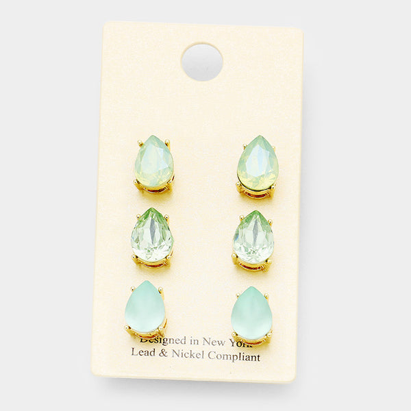 Green Stud Earrings (3 pairs)