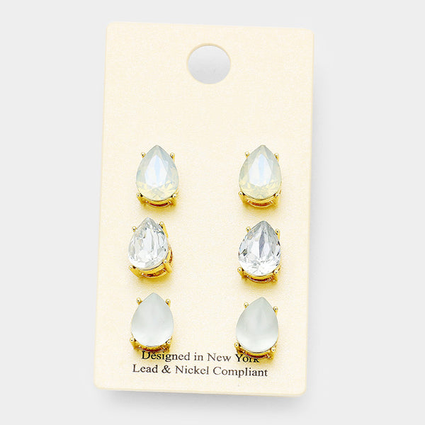 Gold & White Earrings (3 pairs)